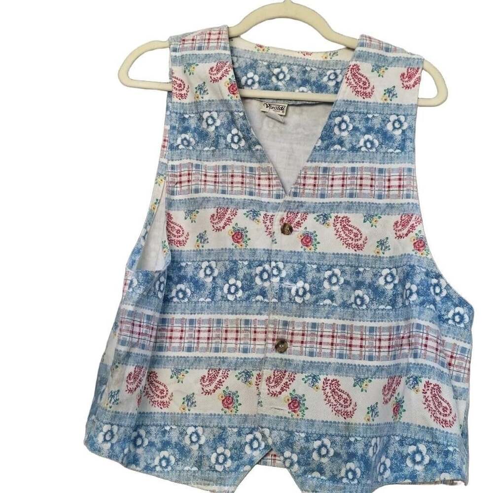 Vintage Vivaldi Jeanswear L Patchwork Floral Paisley Vest Made USA Cottagecore